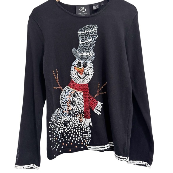 Michael Simon Vintage Sequin Snowman Top Small - Picture 11 of 11